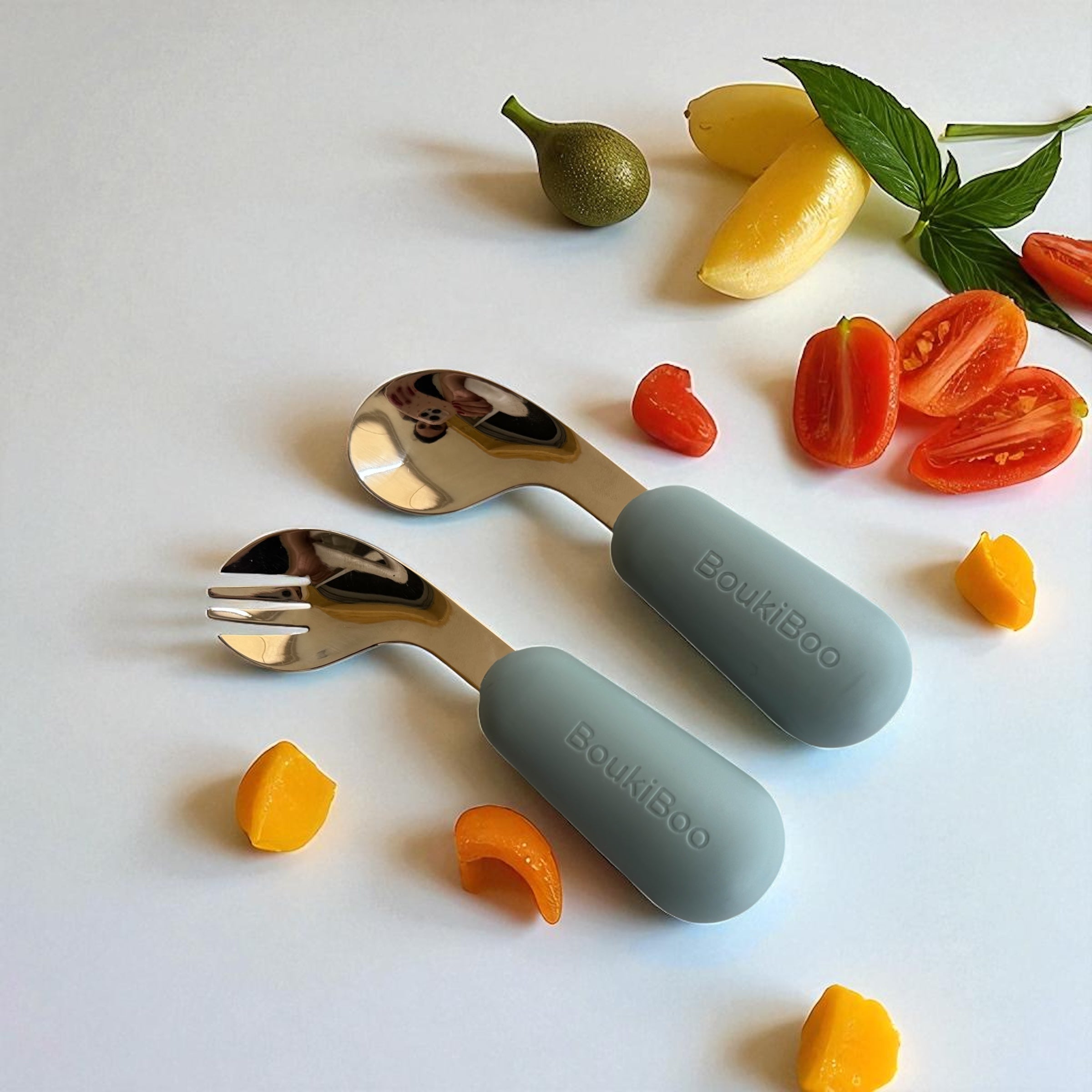 Blue Boukiboo Toddler anti-spill spoon and fork